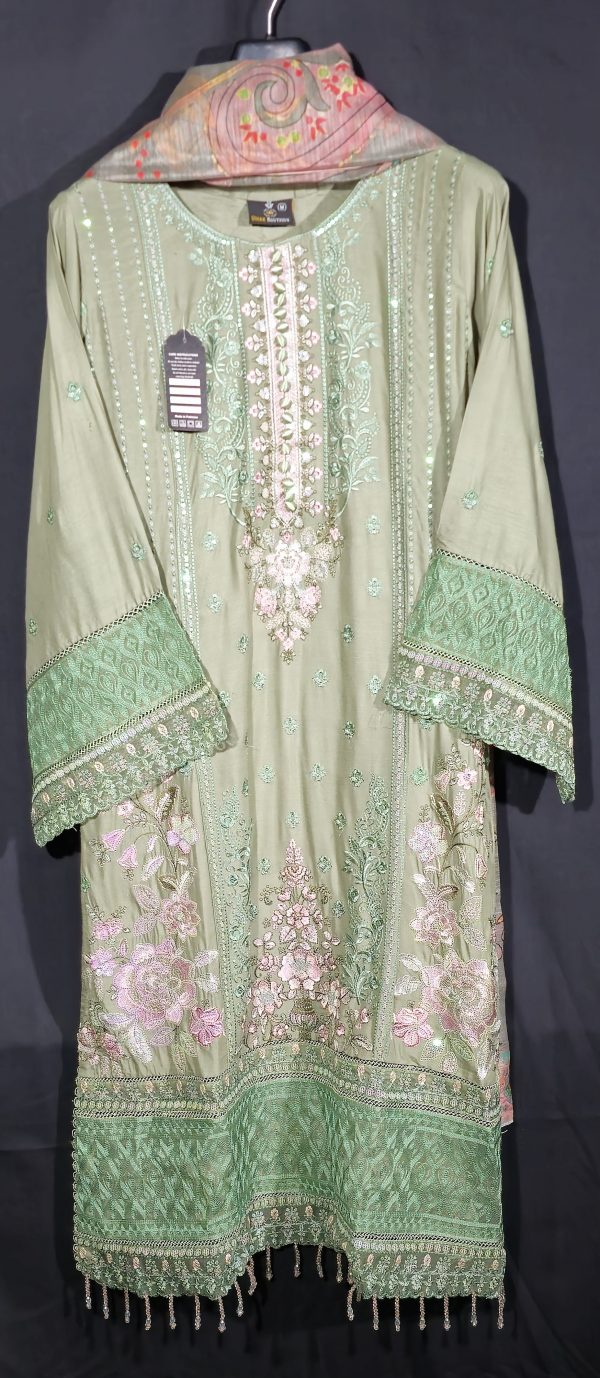 OLIVE GREEN 3 Piece Linen Stitched Embroidered