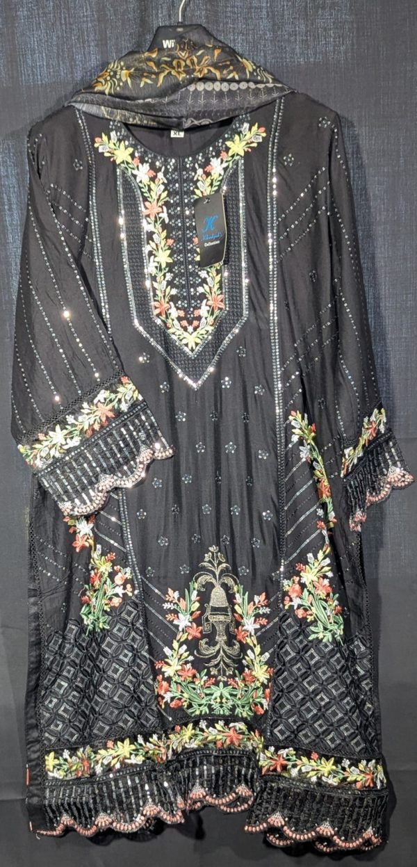 BLACK 3 Piece Linen Stitched Embroidered