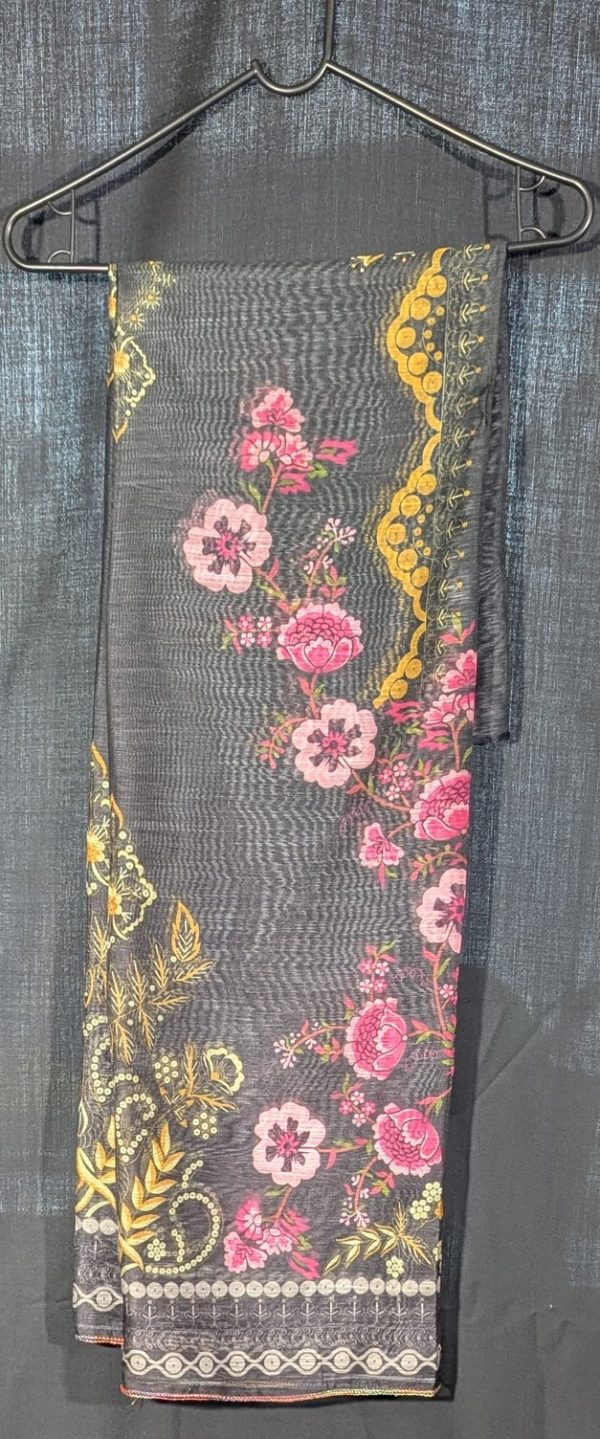 BLACK 3 Piece Linen Stitched Embroidered - Image 3